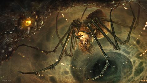 Spider Concept Art, Flying Spider, Spider Climbing, God Of Dreams, Creature Inspiration, Weavers Art, Spider Illustration, Nightmare Fuel, Lovecraft Cthulhu