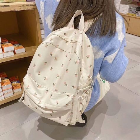 𐙚˙⋆tulip printed spacious bag.˚ ᡣ𐭩 Price- 1250 + international shipping Shop from link in bio Imported Takes 4-7 weeks to deliver once preorders submitted No cod, only prepaid . . . . #bow #bowseason #bag #korean White School Bag, Bow Season, Korean Student, Girls Korean, Backpack Cute, Women's Backpack, Tulip Print, Brand Book, Backpack Brands