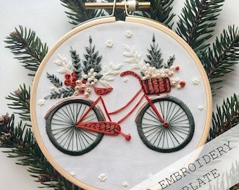 Ohio Embroidery, Bike Embroidery, Bicycle Embroidery, Christmas Bike, Xmas Embroidery, Diy Embroidery Projects, Water Soluble Paper, Christmas Embroidery Patterns, Summer Sewing