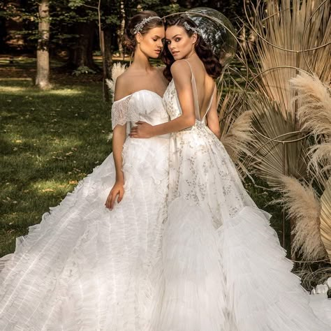 Wedding Dresses | Wedding Inspirasi Femme Lesbian Wedding, Lesbian Wedding Dress, Bridal Off Shoulder, Sapphic Wedding, Lesbian Wedding Photography, A Line Ball Gown, 2 Brides, 2022 Wedding Dresses, Forest Fairies