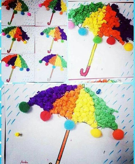 Umbrella Crafts, Kids Crafts Toddlers, Funny Crafts, Spring Crafts Preschool, Umbrella Craft, Crepe Paper Crafts, Paper Umbrella, Preschool Christmas Crafts, Paper Umbrellas