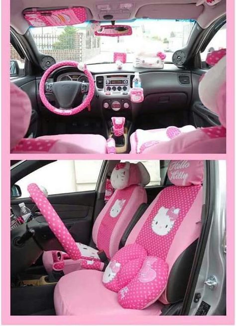 Cool interrior, id love this if my hello kitty or pink dream car had a white interior Hello Kitty Car Interior, Hello Kitty Car Accessories, Pink Car Accessories, Hello Kitty Car, Car Accessories For Guys, Girly Car Accessories, Hello Kitty House, Car Accessories For Girls, Girly Car