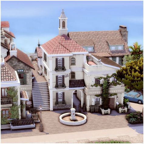 Sims 4 Italy Cc, Sims 4 Oasis Springs, Mediterranean Town, Sims Lots, Sims 4 Restaurant, Sims 4 Houses Layout, Oasis Springs, Italy House, Sims 4 Family