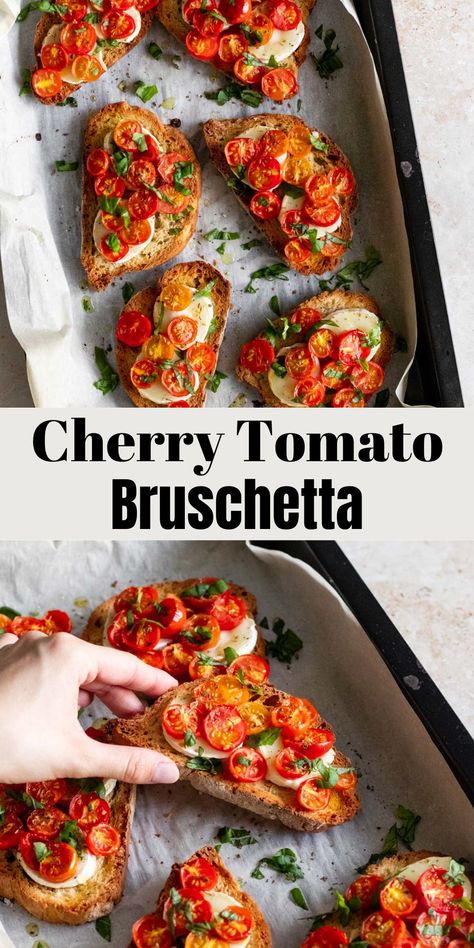 Cherry Tomato Bread, Fall Cherry Tomato Recipes, Cherry Tomatoes Appetizers, Cherry Tomato Tart Recipes, Tomato Cherry Recipes, Sweet Tomatoes Copycat Recipes, Cherry Tomato Appetizer Recipes, Dishes With Cherry Tomatoes, Baguette With Tomatoes