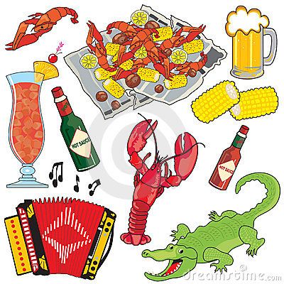 Cajun Food, Music and drinks clipart icons and ele Cajun Paintings, Cajun Decor, Drinks Clipart, Louisiana Christmas, New Orleans Food, Crawfish Boil Party, Southern Traditions, Southern Things, Louisiana Kitchen