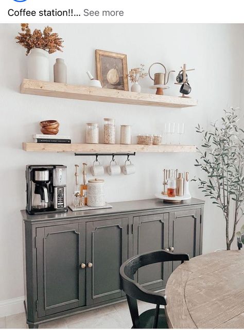 Coffee Bar Inside Pantry, Coffee Sitting Area, Coffee Bar Dining Room, Dining Room Coffee Bar, Bar Shelving, Coffee/wine Bar, Hacienda Homes, Coin Café, Coffee Area