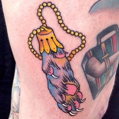 Rabbit Paw Tattoo, Jackalope Tattoo Traditional, Rabbits Foot Tattoo, Rabbit Foot Tattoo, Charms Tattoo, Anonymous Tattoo, Star Foot Tattoos, Foot Tattoo Quotes, Cat Paw Tattoos