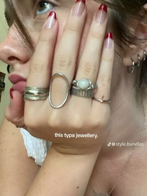 Silver Ring Stack Chunky, Rings Inspo Silver, Silver Vs Gold Jewelry Skin Tone, Ring Inspo Silver, Rings Mixed Metals, Silver Rings Aesthetic, Earring Stack, Chunky Silver Rings, Daith Piercing