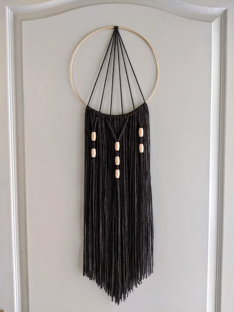 CHARCOAL BLACK Boho Wall Hanging / Yarn Hoop Wall Hanging / | Etsy Macrame Beads Wall Hanging, Yarn Hoop Wall Hanging, Diy Wall Hanging Yarn, Hoop Wall Hanging, Modern Tapestry, Yarn Hanging, Boho Crafts Diy, Modern Tapestries, Yarn Wall Art