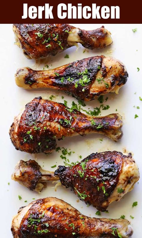 Sweet Jerk Chicken Recipe, Baked Jerk Chicken Drumsticks, Spicy Drumstick Chicken Recipes, Drumstick Chicken Recipes Healthy, Jerk Chicken Legs In Oven, Jerk Drumsticks Recipe, Baked Jerk Chicken Recipe, Jerk Chicken Recipe Oven Baked, Ways To Season Chicken