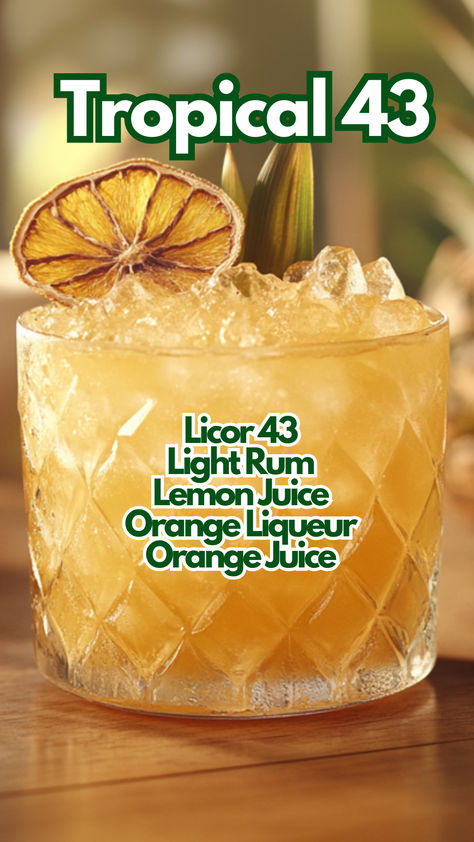 Tropical 43 Liquor 43 Cocktails, Licor 43 Recipes Cocktails, Extravagant Cocktails, Liquor 43, Cocktail Cards, Tropical Cocktails, Cocktail Drinks Alcoholic, Yummy Alcoholic Drinks, Sweet Cocktails