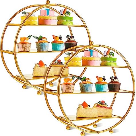 Gerrii 2 Pcs 16.9" Gold Metal Tiered Cupcake Stand Round 3 Tier Dessert Stand Circle Cupcake Holder Stand for Dessert Table Display Party Baby Shower Wedding Birthday Tiered Cupcake Stand, Baby Shower Afternoon Tea, Tiered Serving Tray, Tier Cupcake Stand, Dessert Table Display, 3 Tier Cupcake Stand, Tiered Dessert Stand, Cookies Fruit, Mini Cake Stand