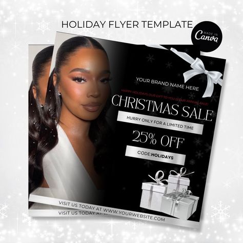 Editable Christmas Sale Flyer, Hair, Makeup, Hairstylist Flyer, Canva Template, Premade Social Media Flyer Template by designaestheticss on Etsy Holiday Flyer Template, Makeup Business, Content Creating, Social Media Flyer, Christmas Flyer, Luxury Services, Makeup Sale, Sale Flyer, Holiday Flyer