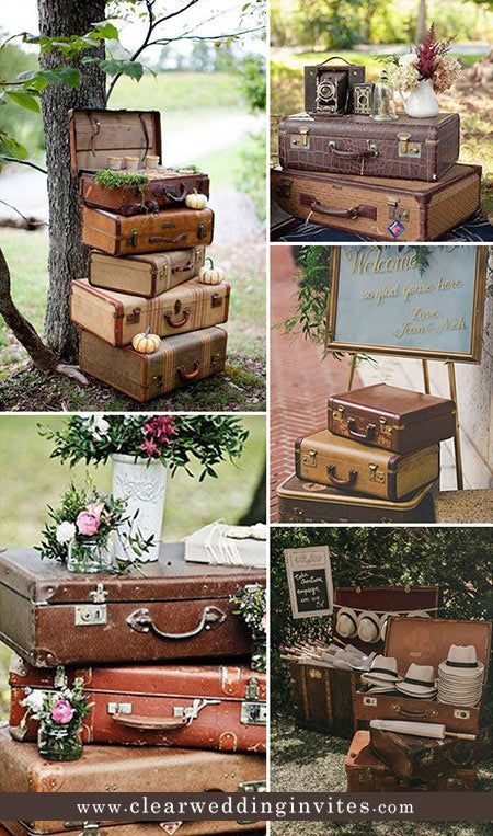 Vintage Rustic Wedding Ideas, Jewel Tone Wedding Theme, Vintage Suitcase Wedding, Vintage Wedding Venues, Vintage Rustic Wedding, Vintage Wedding Ideas, Wedding Guest Book Table, Rustic Wedding Ideas, Rustic Vintage Decor