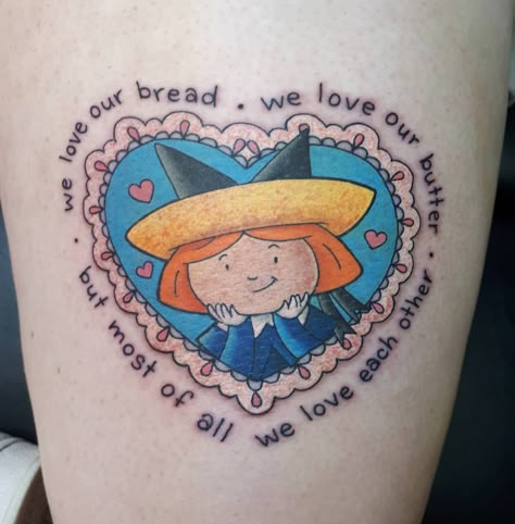 Mary Engelbreit Tattoo, Dipper And Mabel Tattoo, Nostalgic Tattoos Childhood, Brittany Broski Tattoo, Little Miss Sunshine Tattoo, Madeline Tattoo, Madeline Cartoon, Nostalgic Tattoos, Animal Crossing Tattoo