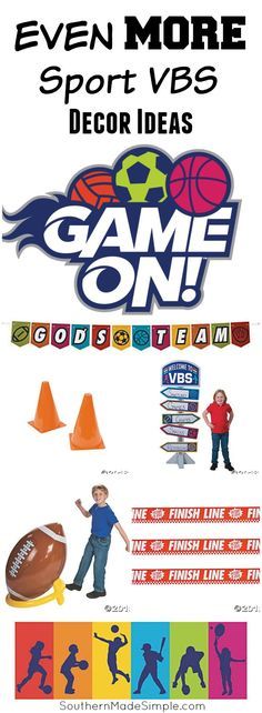 Even MORE Game On VBS Decor Ideas to help you create the best scene for VBS yet! Also great for sport banquets, parties and so much more! #GameOn #VBS Game On Vbs Decorations, Olympic Vbs, Sports Vbs, Vbs Olympics, Decoration Class, Mystery Island, Vacation Bible School Themes, Sports Classroom, Sports Banquet