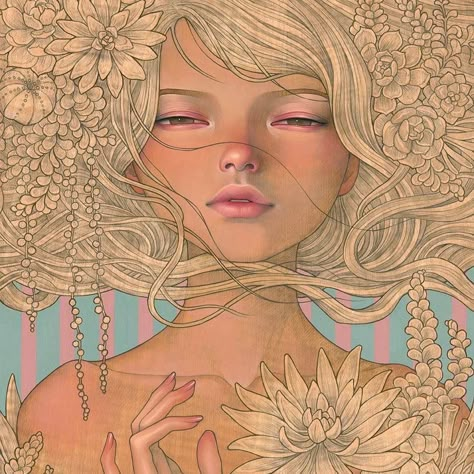 Art I love... Audrey Kawasaki's Art's painting “Enchantress”  #beautifulbizarre #art #culture #TheVintagePunk Art Bizarre, Art Nouveau Tattoo, Pop Art Tattoos, Portrait Male, Mark Ryden, Audrey Kawasaki, Bizarre Art, Wow Art, Alphonse Mucha