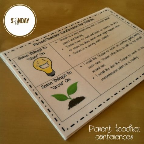 Prep for Conferences: Something to Glow On and Something to Grow On! Get a copy of the free printable! Parent Teacher Conferences Glow And Grow, Student Self Evaluation For Conferences, Glow Grow Conference Form, Grow And Glow Conference Form, Glows And Grows Conference, Glow And Grow Feedback Student, Glow And Grow Notes, Preschool Conference Ideas, Parent Teacher Conference Glows And Grows