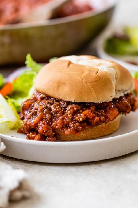 This Sloppy Joe recipe is family friendly, made with beef and some veggies snuck in, great for those picky eaters! #beef #dinner #easyrecipes Handheld Meals, Healthy Sloppy Joe Recipe, Healthy Sloppy Joes, Turkey Sloppy Joes, Sloppy Joe Recipe, Sloppy Joes Easy, The Chew Recipes, Homemade Sloppy Joes, Joe Recipe