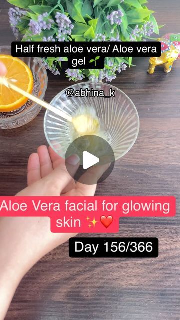 Abhina Khandagale on Instagram: "Day 156/366✅ challenge 
Aloe vera facial for glowing skin ✨❤️

Try this face mask✨✨

Ingredients used- 

Half Fresh aloe vera / aloe vera gel🌱
Half orange juice 🍊 

Procedure 
Take half fresh aloe Vera and extract the gel / use ready made aloe Vera gel if fresh aloe vera is not available.
Add half orange juice to it and mix well .
Apply on the face and massage for 10  mins and then wash it off with cold water 💧
 
Benefits 
🟡get parlour like  glow at home 🏠 
🟡Skin becomes bright and glowing ✨

Please leave a like and follow my page - @abhina_k for such easy Skincare tips 🫶🏻
Thank you for watching ❤️✨

 [skin , skincare , beautyfromwithin , everyday post, viral, trending ,face mask, parlour like glow, facemask , parlour, golden glow, parlour like glow Alovera Gel For Face At Night, How To Use Aloe Vera Gel For Face, Like And Follow My Page, Cold Water Benefits, Face Mask Ingredients, Easy Skincare, Aloe Vera Facial, Vitamin E Capsules, Fresh Aloe Vera