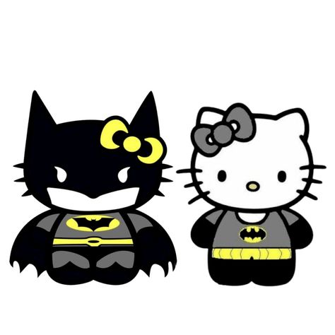 Batman And Spiderman Drawing, Hello Kitty Relationship, Batman And Hello Kitty Drawing, Batman And Spiderman Matching Pfp, Batman Boyfriend, Hello Kitty And Her Boyfriend, Matching Wallpaper Hello Kitty, Batman And Hello Kitty, Hello Kitty Batman