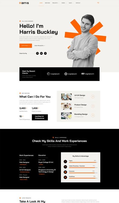 Web Development Portfolio Website, Personal Portfolio Website Templates, Web Design For Portfolio, Portfolio Website Ui Design, Personal Portfolio Website Design Layout, Personal Website Ideas, Web Portfolio Design Layout, Landing Page Portfolio Design, Personal Landing Page