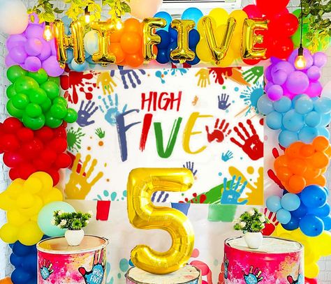 PRICES MAY VARY. Hi Five Birthday Party Decorations: If your child is about to be five years old and loves to be lively, this multi-color party decoration is perfect for he/she. You can photograph happy moments that will surprise him and make him unforgettable Happy 5th Birthday Backdrop: The Rainbow Hi Five Birthday Party Decorations is designed with rainbow colors, with the pattern of hands, adds vitality and energy to the birthday party; The 5th birthday backdrop is a great photo prop for tak 5th Birthday Decorations For Boys, High Five Birthday Party Decorations, Five Birthday Party Ideas Boy, 5 Year Boy Birthday Party Ideas, 5th Bday Party Ideas Boys, Five Year Old Birthday Theme Boy, 5th Birthday Themes Boy, 5th Birthday Boy Themes, Hi 5 Birthday Party Ideas