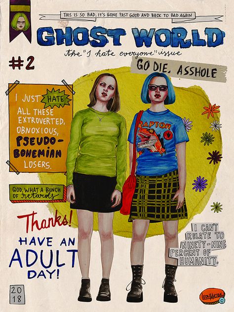 Thora Birch & Scarlett Johansson in Ghost World (2001) watercolor poster by Leon Mateus Ghost World Movie, Cool Movies, 2001 Poster, Thora Birch, Bizarre Books, Ghost World, Film Poster Design, Watercolor Poster, Hate Everyone