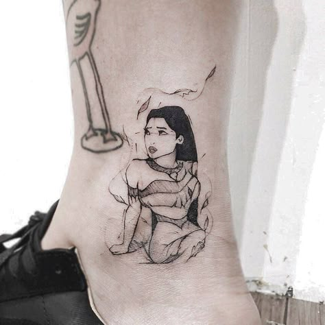 Disney Tattoos Pocahontas, Tattoos Disney, Disney Inspired Tattoos, Disney Sleeve Tattoos, Pocahontas Tattoo, Tattoo Disney, Disney Princess Tattoo, Muster Tattoos, Disney Pocahontas