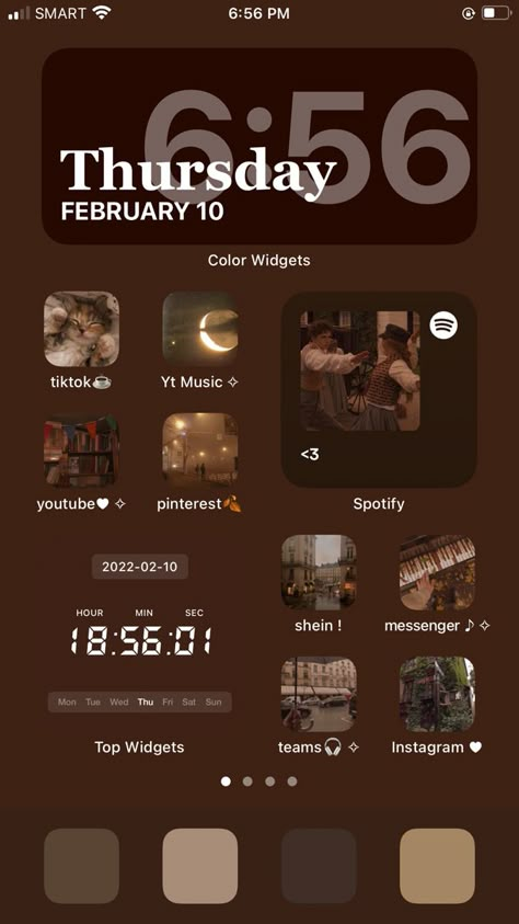 Brown Ipad Homescreen, Phone Layout Ideas Brown, Aesthetic Ipad Homescreen Layout Brown, Iphone Fall Widgets, Fall Iphone Setup, Autumn Home Screen Ideas, Ios 16 Brown Wallpaper, Brown Home Screen Layout, Brown Ios 16 Homescreen