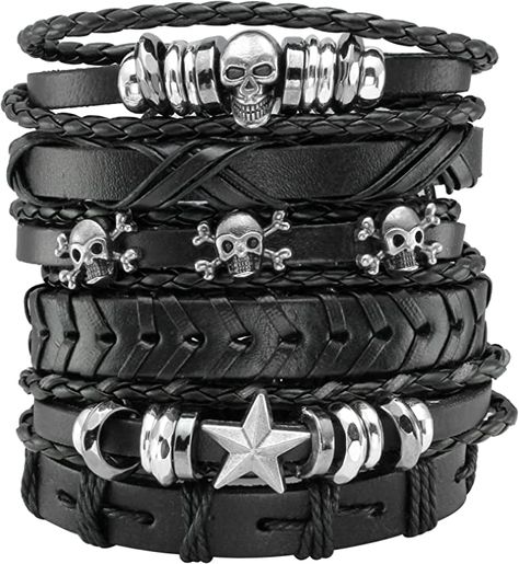 Black Punk Rock, Best Sandals For Men, Emo Jewelry, Emo Accessories, Wooden Beaded Bracelets, Punk Rock Jewelry, Grunge Accessories, Gothic Bracelet, Wrap Bangles