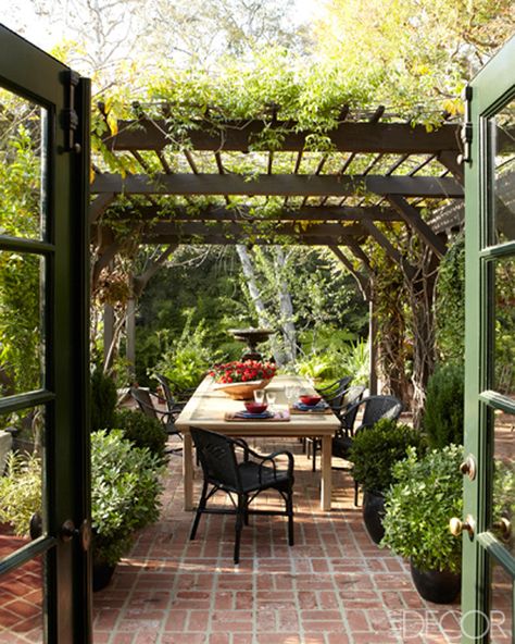 Because It's Awesome: outdoors // in need of some patio time Relaxing Outdoor Spaces, Rustic Pergola, Brick Patio, Pergola Swing, Pergola Lighting, Pergola Attached To House, Backyard Pergola, Outside Patio, Pergola With Roof