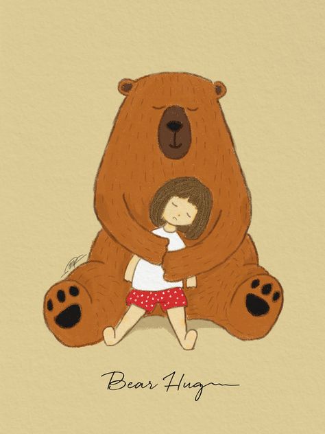 Bear by Junjun612 #bear #hug #illustration Bear Hug Illustration, Illustration Bear, Hug Illustration, Mamma Bear, Animal Hugs, Baby Photo Editing, Storybook Art, Birthday Illustration, Bear Drawing