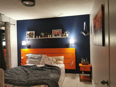 Nordli Headboard Ideas, Ikea Nordli Headboard, Nordli Headboard, Padded Headboard Diy, Nordli Bed, Urban Outfitters Headboard, Orange Headboard, Diy Headboard Wooden, Floating Headboard