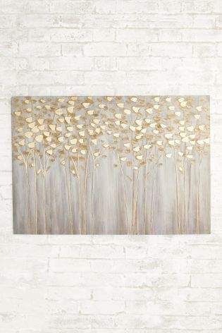 Need to try DIY this. Next Gold Birch Trees Small Painted Canvas - Gold Flower Painting On Canvas, Easy Flower Painting, Christmas Paintings On Canvas, Canvas For Beginners, Art Deco Interior Design, Texture Painting On Canvas, Simple Canvas Paintings, Canvas Painting Landscape, Easy Canvas Painting