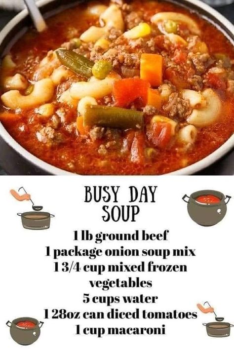 5 Can Soup Recipe, Hamburger Macaroni Soup, Welcome To Group, Busy Day Soup, Mini Crockpot Recipes, Quick Soup Recipes, Soup Lovers, Creamy Soup Recipes, Can Diced Tomatoes