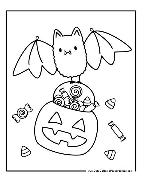 Free printable cute Halloween coloring pages for kids! We have 18 free coloring sheet PDFs, with bats, kitties, ghosts, spiders and more!.#coloringfun #coloringpages #coloringtime #coloringtherapy #coloringaddict Halloween Toddler Coloring Pages, Halloween Painting Activities For Kids, Free Halloween Coloring Pages For Preschool, Halloween Coulering Pages, Daycare Coloring Pages, Cute Halloween Colouring Pages, Kawaii Halloween Coloring Pages, Simple Halloween Coloring Pages, Halloween Coloring Sheets Free Printable