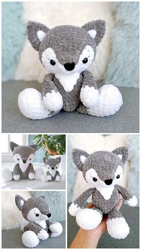 Easy Fast Amigurumi, Winter Crochet Amigurumi Patterns Free, Wolf Pattern Crochet, Wolf Free Crochet Pattern, Kitsune Crochet Pattern Free, Free Animal Crochet Patterns Easy, Winter Amigurumi Free Pattern, Crochet Easy Stuffed Animals, Chunky Crochet Amigurumi Free Pattern