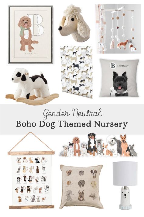 Boho Dog Nursery, Baby Boy Nursery Dog Theme, Dog Themed Nursery Gender Neutral, Puppy Theme Nursery, Dog Theme Baby Shower Ideas, Dog Theme Bedroom, Nursery Dog Theme, Puppy Theme Room, Dog Themed Baby Shower Ideas