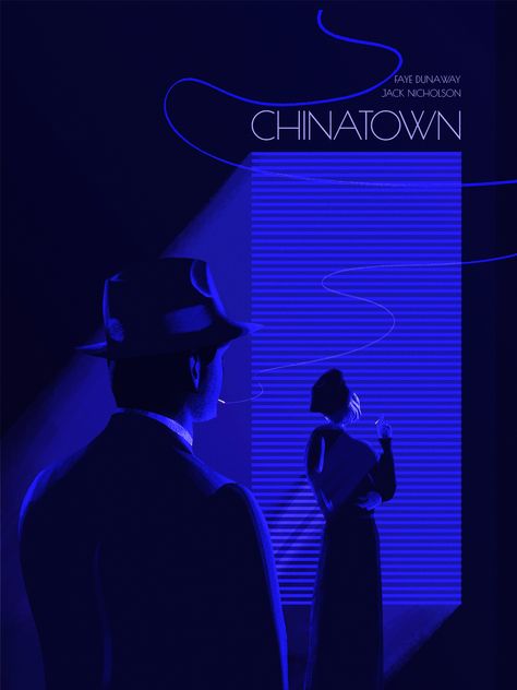 Noir Posters Vintage Movies, Noir Poster Design, Noir Graphic Design, Film Noir Posters, Blue Movie Poster, Noir Movie Poster, Chinatown 1974, Cinematic Poster, Monochrome Poster