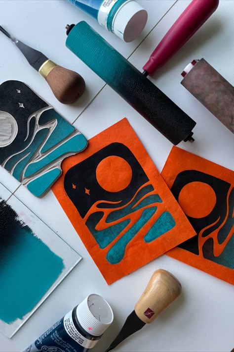 Watch me create my 11th print in my 22-Day Block Printing Challenge! Lino Block Printing, Block Printing Ideas Design, Block Printing Diy, Diy Stamps, Satisfying Art, Lino Printing, Linoleum Print, Linocut Printmaking, Lino Art