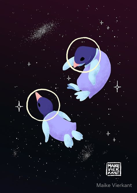 Space Penguins Animals In Space Drawing, Space Animals Art, Cute Space Creatures, Cute Space Drawings, Space Art Illustration, Space Penguin, Animals In Space, Space Animals, Cute Nature