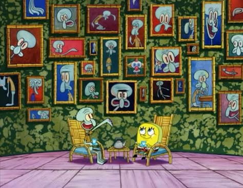 Spongebob Scenes, Bob Aesthetic, Spongebob Logic, Spongebob Gary, Squidward Art, Squidward Painting, Spongebob House, Spongebob Art, Spongebob Background