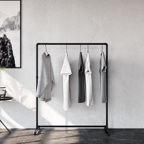 Clothes Rail With Shelves, Industrial Wardrobe, Urban Interior Design, Standing Clothes Rack, Industrial Coat Rack, Wardrobe Wall, Single Wardrobe, Wardrobe Systems, New York Loft