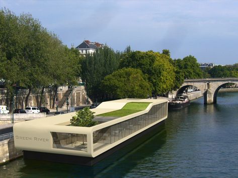 Floating restaurant Paris, France - Waterstudio Floating Lounge, Sofa Table Design, Floating Architecture, Floating Restaurant, River Seine, Restaurant Paris, Floating House, Paris Restaurants, Water Level