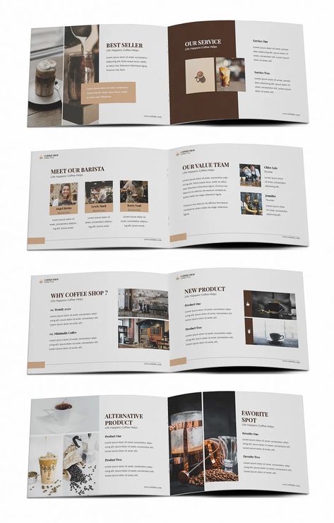 Coffee Shop A5 Brochure Template INDD - 24 pages Coffee Catalogue Design, Coffee Book Layout, Coffee Book Design, Coffee Catalogue, Coffee Shop Brochure, Cafe Brochure, Coffee Brochure, Graphic Design Book Layout, Coffee Table Book Layout