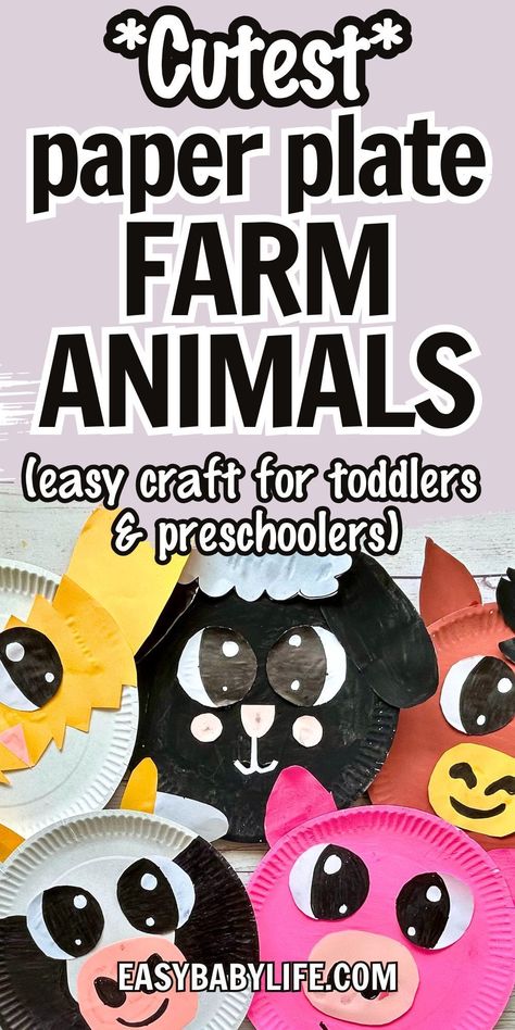 On the hunt for paper plate crafts for kids? Check out this easy tutorial and make your own paper plate farm animals! These are really simple farm animal crafts for preschoolers and toddlers made with basic materials. Farm animal crafts like these (sheep, cow, pig, chicken and horse) are great for creative play and animal crafts for kids help children learn more about the world around them while having fun! Visit easybabylife.com for more easy toddler crafts and activities for toddlers. Paper Plate Farm Animals, Farm Animals Crafts, Cow Pig Chicken, Baby Development Activities, Cow Craft, Craft For Toddlers, Farm Animal Crafts, Easy Toddler Crafts, Toddler Milestones