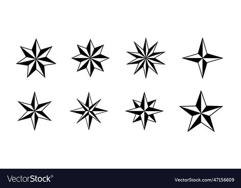 6 Pointed Star Tattoo, Seven Pointed Star Tattoo, Shapes Tattoo, Tattoo Elements, 6 Pointed Star, 4 Point Star, Tattoo Vector, Shape Tattoo, Star Tattoo Designs