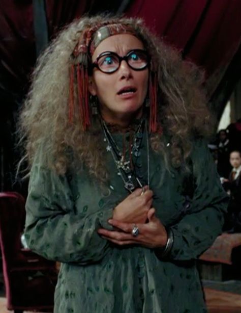 Harry Potter saga-Professor Sibill Trelawny Professor Trawlney, Harry Potter Professor Trelawney, Professor Trelawney, Sybill Trelawney, Harry Potter Kostüm, World Book Day Ideas, Harry Potter Professors, Harry Potter Halloween Costumes, Hogwarts Professors