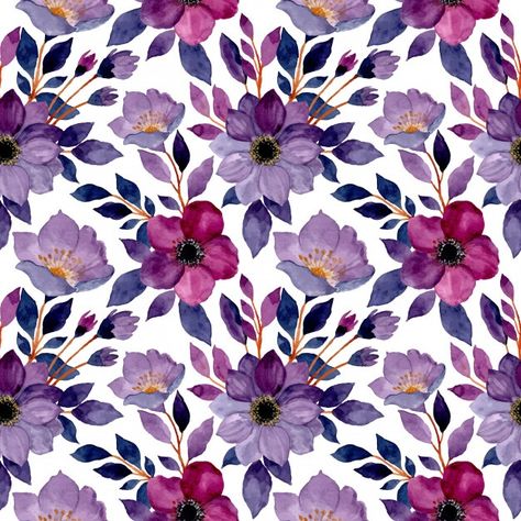 Seamless pattern with purple flower wate... | Premium Vector #Freepik #vector #pattern #flower #watercolor #vintage Purple Flower Watercolor, Flower Print Pattern, Watercolor Vintage, Flowery Wallpaper, Watercolor Floral Pattern, Flower Watercolor, Beautiful Flowers Wallpapers, Pattern Flower, Digital Flowers